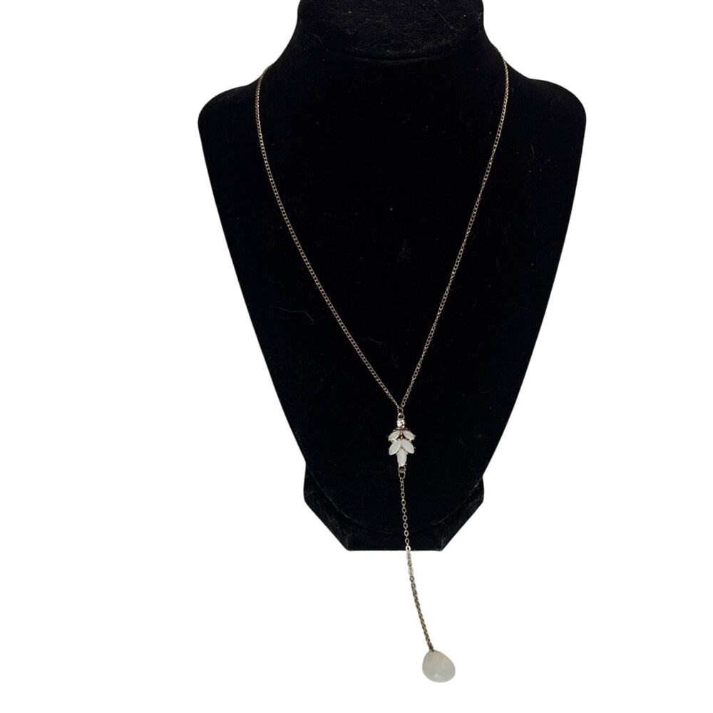 Gold Tone Lariat Necklace Dainty Drop Pendant Minimalist Layering